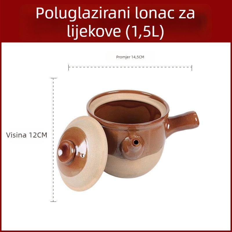 Tradicionalni kineski lonac od glinenog materijala za dekocije bilja, otporan na visoke temperature, pogodan za plinski štednjak, zapremnina 2,1–3 L
