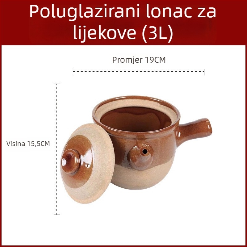 Tradicionalni kineski lonac od glinenog materijala za dekocije bilja, otporan na visoke temperature, pogodan za plinski štednjak, zapremnina 2,1–3 L