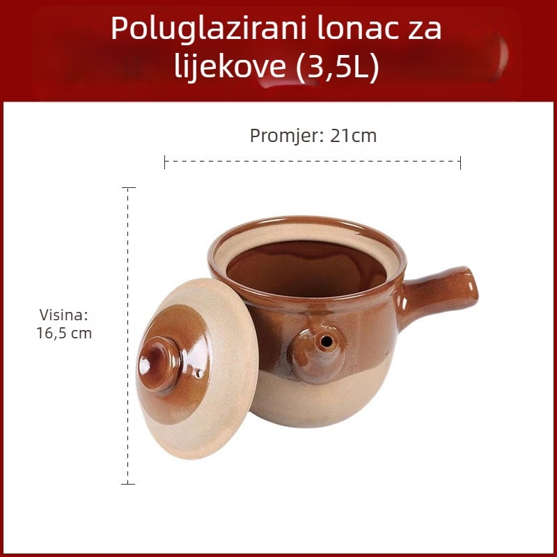 Tradicionalni kineski lonac od glinenog materijala za dekocije bilja, otporan na visoke temperature, pogodan za plinski štednjak, zapremnina 2,1–3 L