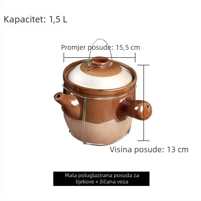 Tradicionalni kineski lonac od glinenog materijala za dekocije bilja, otporan na visoke temperature, pogodan za plinski štednjak, zapremnina 2,1–3 L