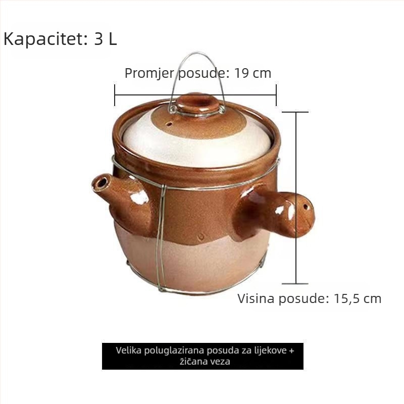 Tradicionalni kineski lonac od glinenog materijala za dekocije bilja, otporan na visoke temperature, pogodan za plinski štednjak, zapremnina 2,1–3 L