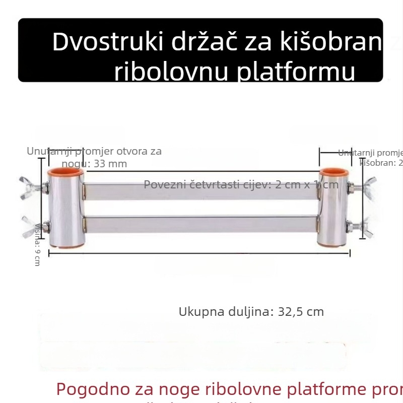 Prijenosni stalak od nehrđajućeg čelika za kišobran za ribolov, s dvostrukim cijevnim držačem, za vanjsku uporabu