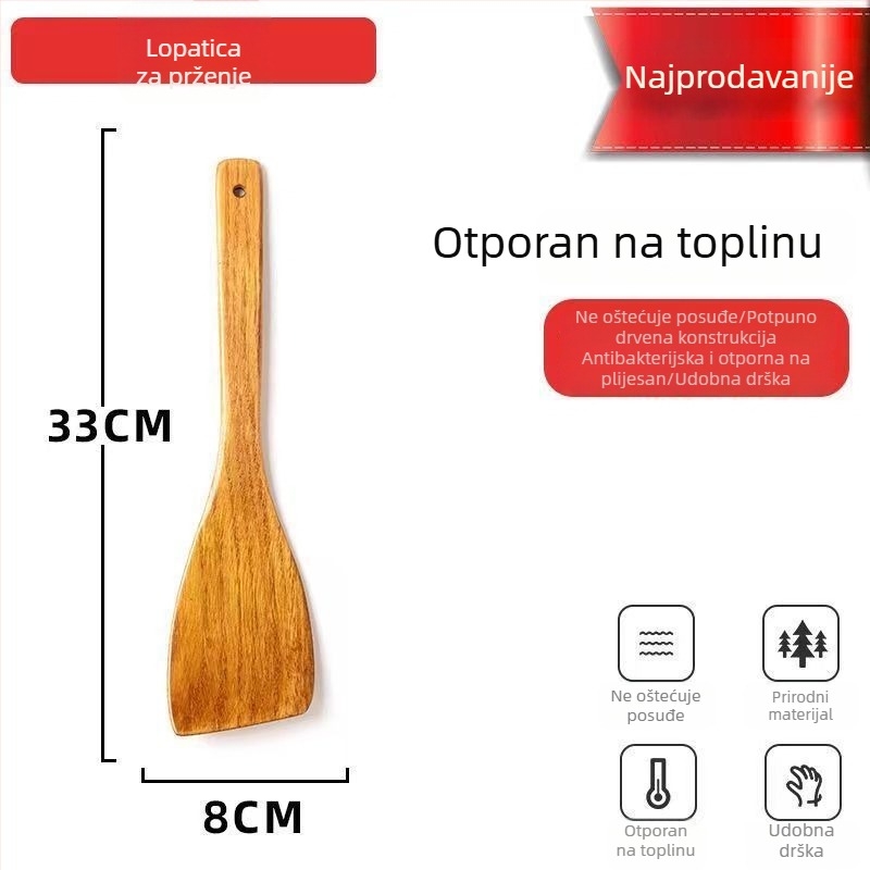 Unique duga drvena spatula za kuhanje, uz drvenu žlicu i špatulu za rižu, nagnuti dizajn, otporna na visoke temperature, kućna uporaba