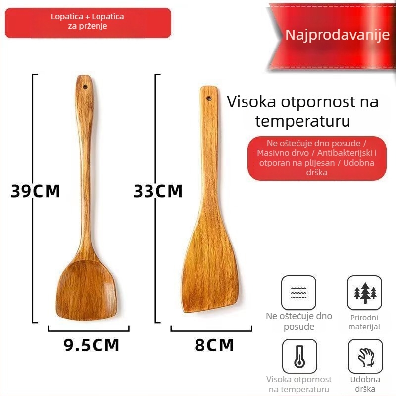 Unique duga drvena spatula za kuhanje, uz drvenu žlicu i špatulu za rižu, nagnuti dizajn, otporna na visoke temperature, kućna uporaba