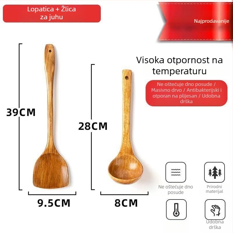 Unique duga drvena spatula za kuhanje, uz drvenu žlicu i špatulu za rižu, nagnuti dizajn, otporna na visoke temperature, kućna uporaba