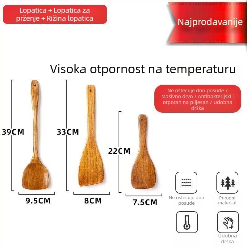 Unique duga drvena spatula za kuhanje, uz drvenu žlicu i špatulu za rižu, nagnuti dizajn, otporna na visoke temperature, kućna uporaba