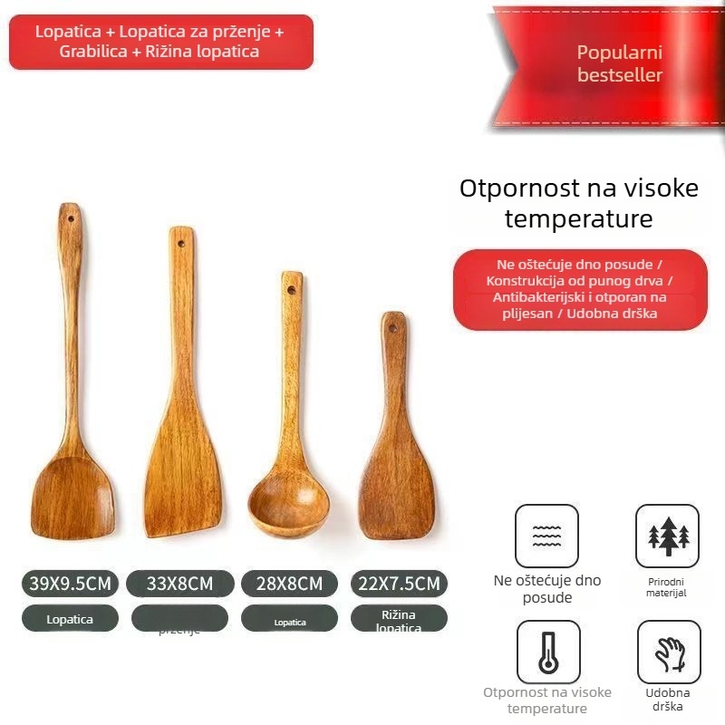 Unique duga drvena spatula za kuhanje, uz drvenu žlicu i špatulu za rižu, nagnuti dizajn, otporna na visoke temperature, kućna uporaba
