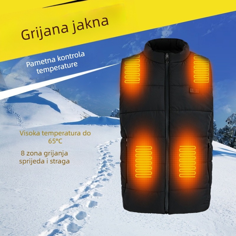 USB napajani grijani down vest s dvostrukom upravom, pametno grijanje, unisex, za vanjsku upotrebu