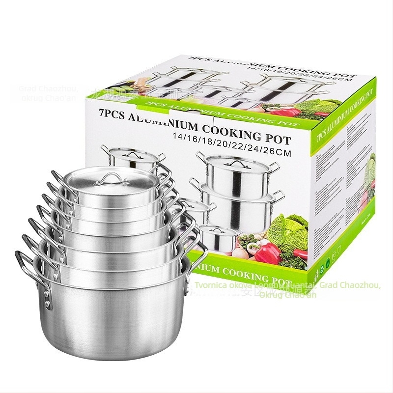 Aluminijski kuhinjski set posuda, 7 komada, s poklopcima od nehrđajućeg čelika