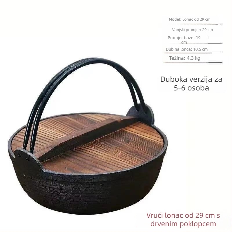 Lijevani lonac bez premaza, debelog dna, japanskog stila Sukiyaki, mali wok i posuda za juhu