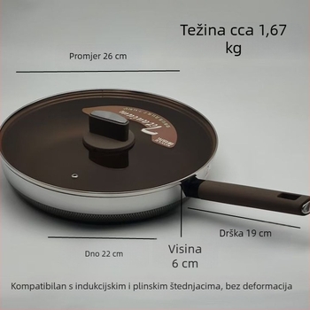 Tiganj s plosnatim dnom od 316 nerđajućeg čelika, s neprijanjajućim premazom, indukcija, za steak, parene peciva i palačinke
