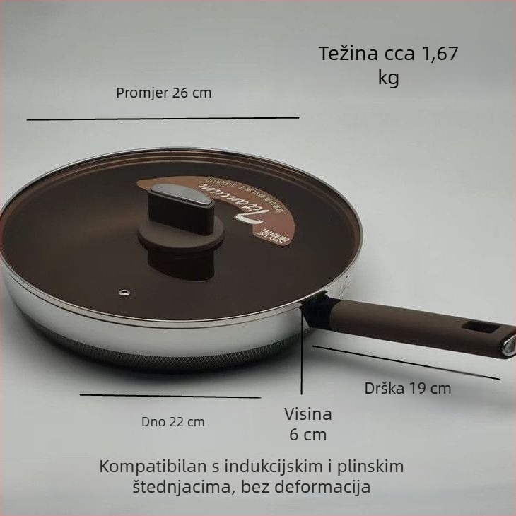 Tiganj s plosnatim dnom od 316 nerđajućeg čelika, s neprijanjajućim premazom, indukcija, za steak, parene peciva i palačinke