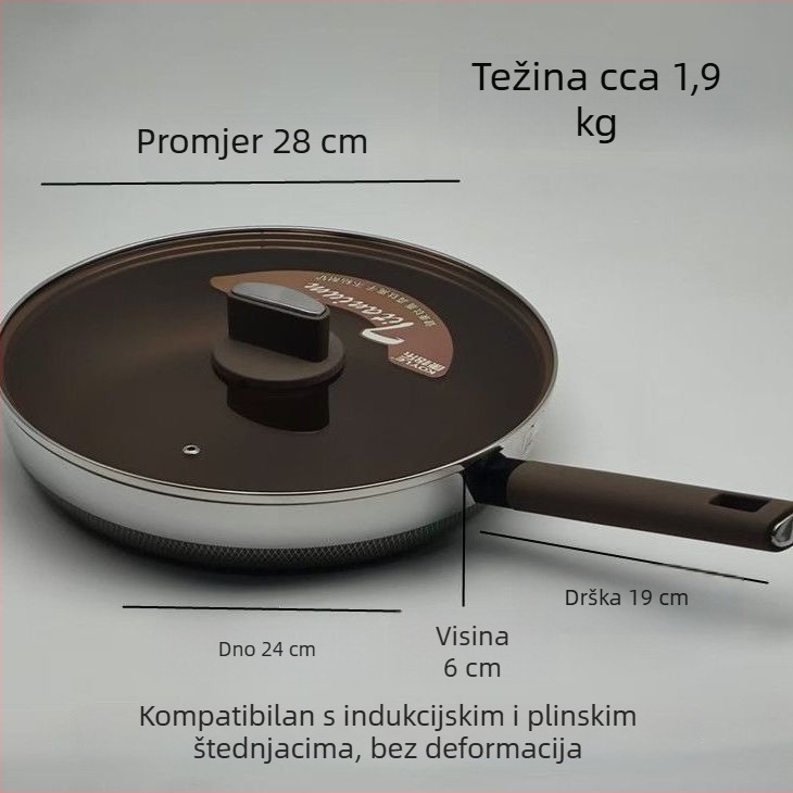 Tiganj s plosnatim dnom od 316 nerđajućeg čelika, s neprijanjajućim premazom, indukcija, za steak, parene peciva i palačinke