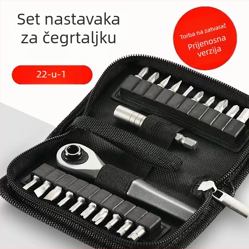 Set alata za popravak automobila s račnim ključem i setom glava, 22 u 1