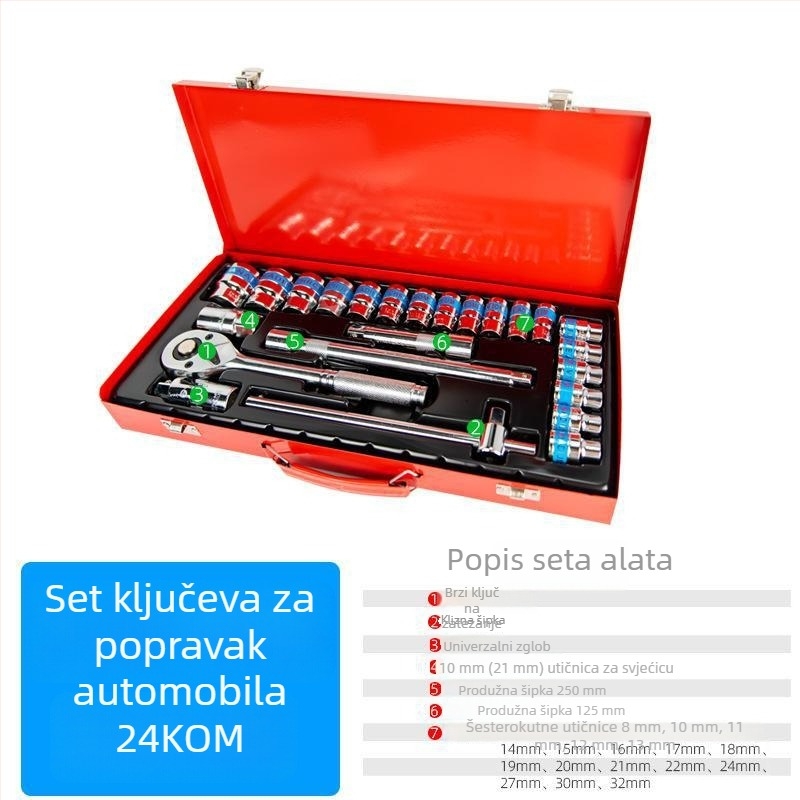 24-dijelni set ratchetskih ključeva za popravak automobila
