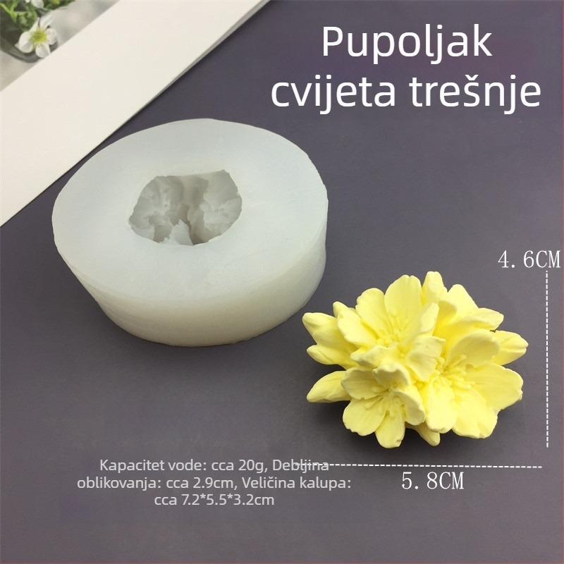 Silikonska kalupa za tortu s pupom trešnje i cvijetom; za fondant, pečenje, rad sa smolom te DIY svijeće i lijevanje gipsa