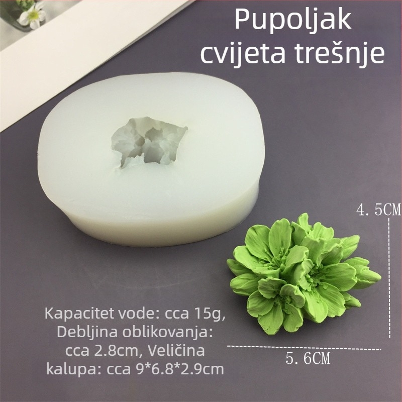 Silikonska kalupa za tortu s pupom trešnje i cvijetom; za fondant, pečenje, rad sa smolom te DIY svijeće i lijevanje gipsa
