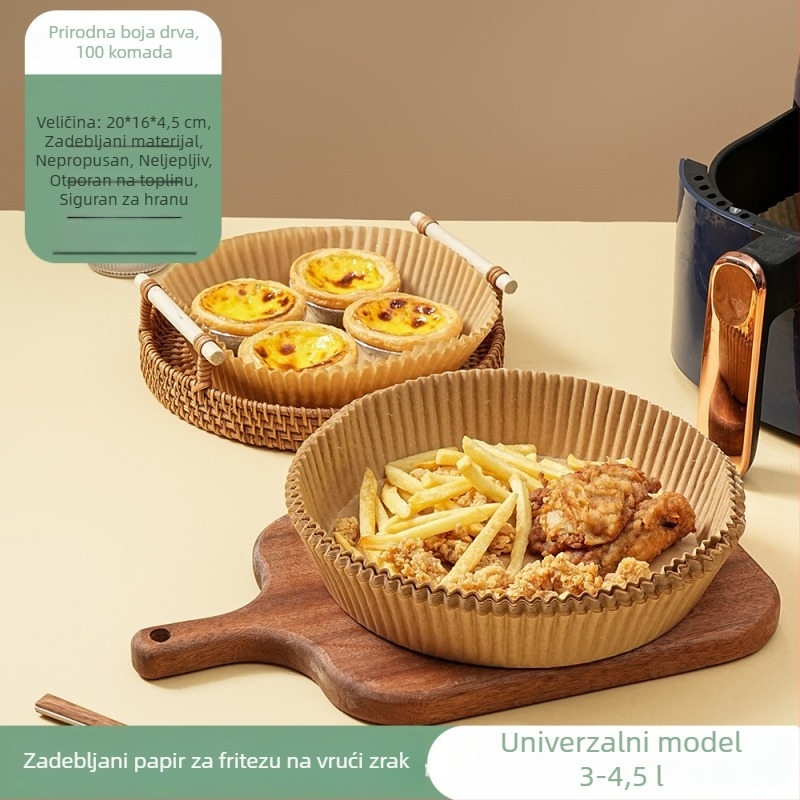 Kružna papirnata podloga s silikonskim premazom za zrak-fritezu, prehrambene kvalitete, jednokratna, upija masnoću, papir za pečenje