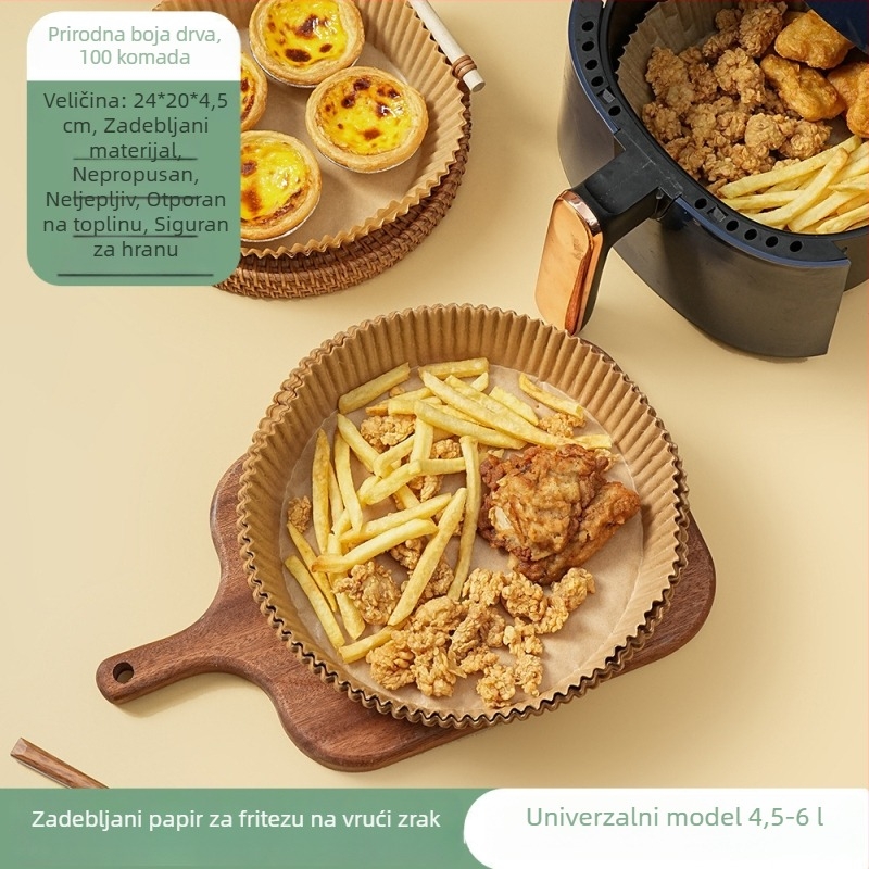 Kružna papirnata podloga s silikonskim premazom za zrak-fritezu, prehrambene kvalitete, jednokratna, upija masnoću, papir za pečenje