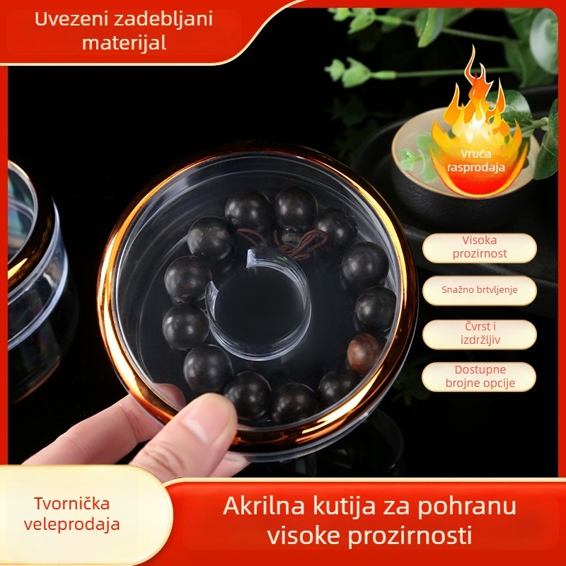 Prozirna akrilna kutija za narukvicu s perlicama, okrugla, zatvorena, za prikazivanje i skladištenje.