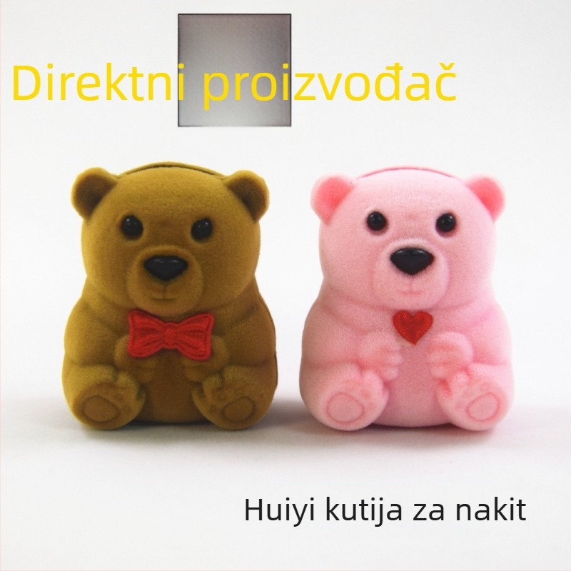 Kutija za nakit s malom smeđom medvjedićem, baršunastim unutarnjim dijelom za prstenje, naušnice i ogrlice