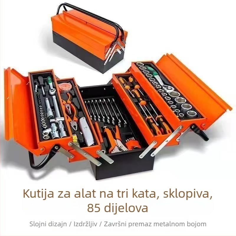 85-dijelni trostupanjski sklopivi set alata s ratchet wrench za popravak automobila – višenamjenski set