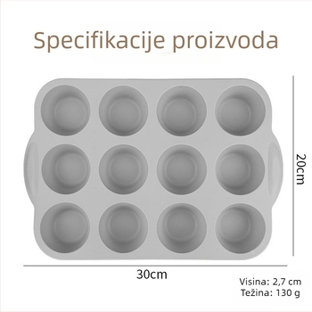 Silikonska forma sa 12 pretinaca, okrugle kalupe za mafine, žele i puding, za kućnu upotrebu