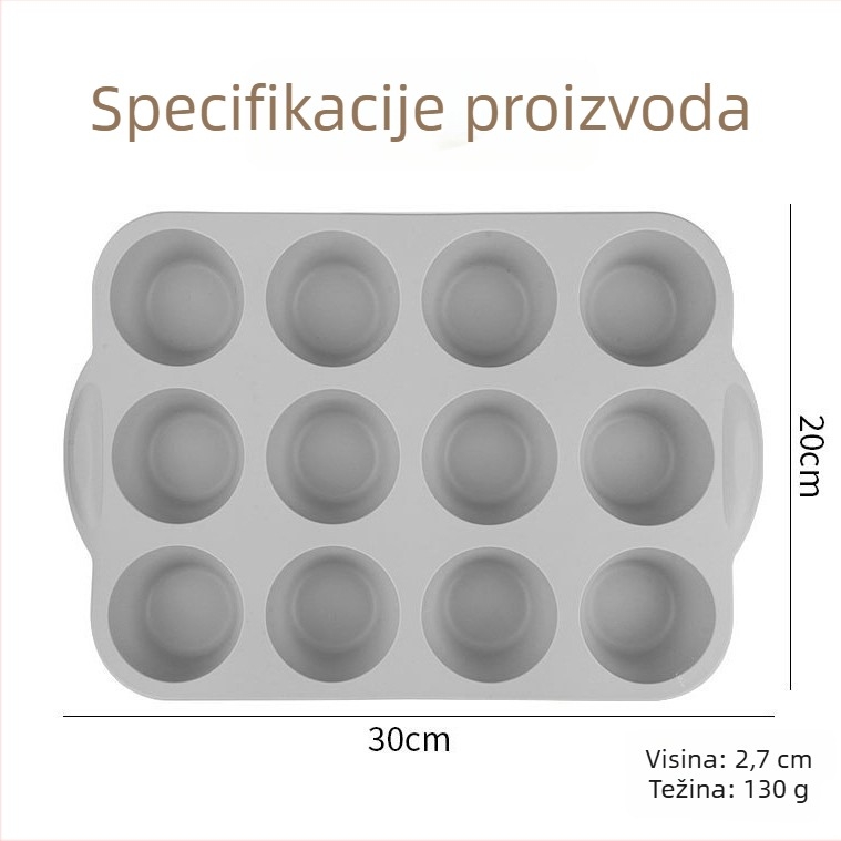 Silikonska forma sa 12 pretinaca, okrugle kalupe za mafine, žele i puding, za kućnu upotrebu