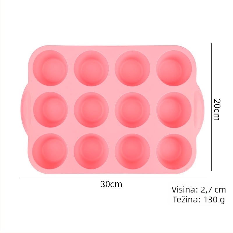 Silikonska forma sa 12 pretinaca, okrugle kalupe za mafine, žele i puding, za kućnu upotrebu