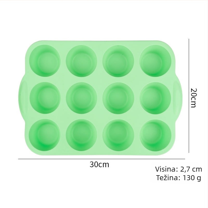 Silikonska forma sa 12 pretinaca, okrugle kalupe za mafine, žele i puding, za kućnu upotrebu