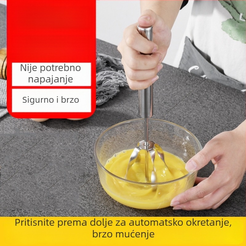 Nehrđajući čelični poluautomatni rotirajući tučak za jaja, kućni kuhinjski alat za šlag i mliječnu pjenu