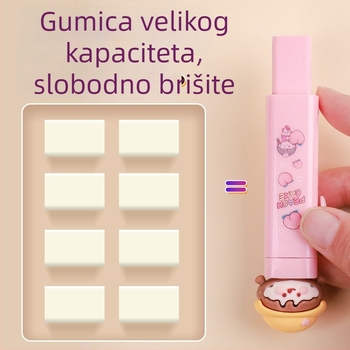 Gumica za olovku s mehanizmom guranje-povlačenje za osnovnoškolce, sladak crtani dizajn, velik kapacitet, ne ostavlja tragove