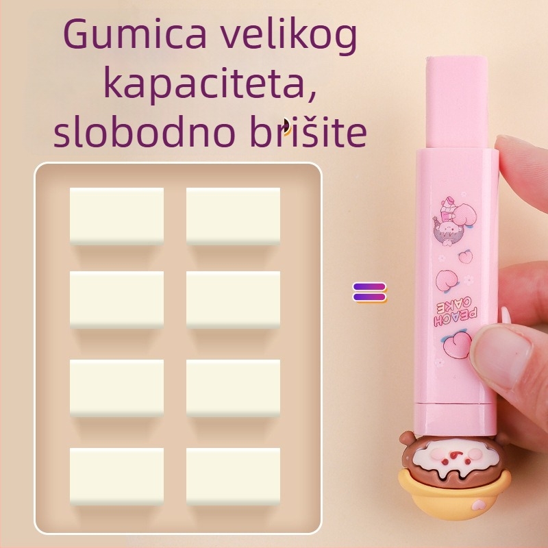 Gumica za olovku s mehanizmom guranje-povlačenje za osnovnoškolce, sladak crtani dizajn, velik kapacitet, ne ostavlja tragove