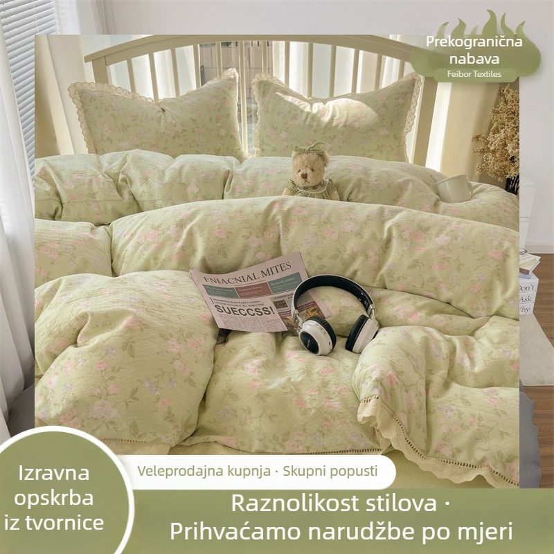 Prilagođeni četverodijelni set posteljine s bijelom čipkom i izrezanim uzorkom, novi stil 2025