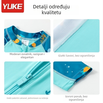 Dječji jednodijelni kupaći kostim s kratkim rukavima za ljeto, crtić motiv, zaštita od sunca, brzo sušenje za plivanje
