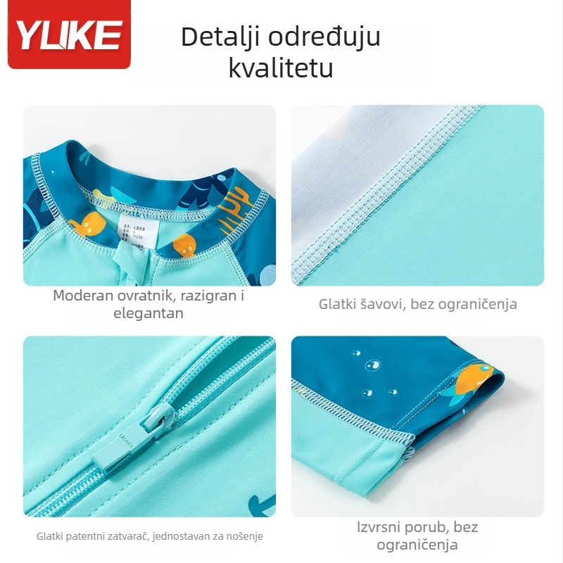 Dječji jednodijelni kupaći kostim s kratkim rukavima za ljeto, crtić motiv, zaštita od sunca, brzo sušenje za plivanje