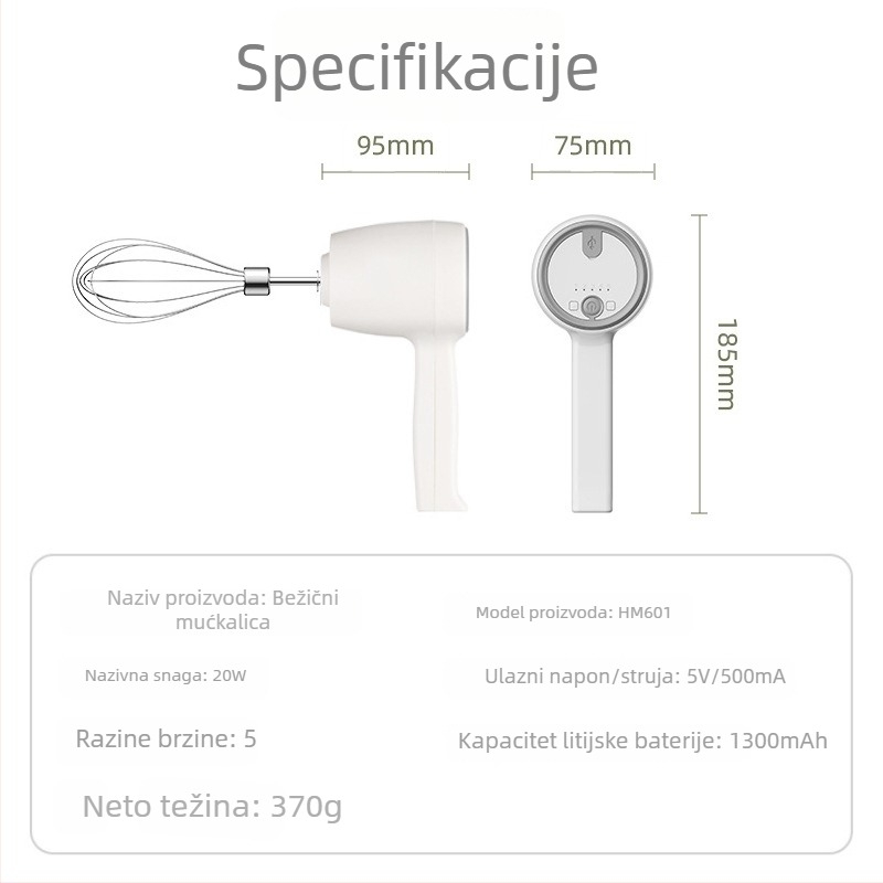 Bežični mućkalica za jaja, električni šlag-mikser, kućna upotreba, 304 nehrđajući čelik