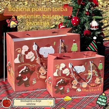 Akvarelne božićne torbe za poklone sa životinjama, velika kapaciteta, papirnate vrećice za poklone