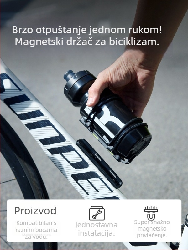 Magnetski držač za bocu na bicikl, ultralak, s mehanizmom brzog oslobađanja i remenom, universalan