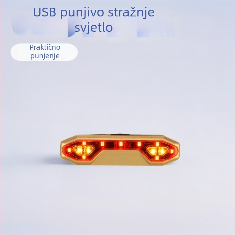 USB punjiva stražnja svjetiljka za noćnu vožnju biciklom, kompatibilna s MTB i cestovnim biciklima, trepćuća svjetlost upozorenja, pričvršćivanje remenom
