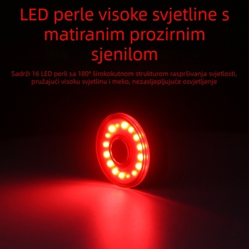 LED stražnja svjetiljka za bicikl s sigurnosnim bljeskom, vodootporna i punjiva; pričvršćivanje trakom; micro-USB punjenje; pogodno za planinske i gradske bicikle.