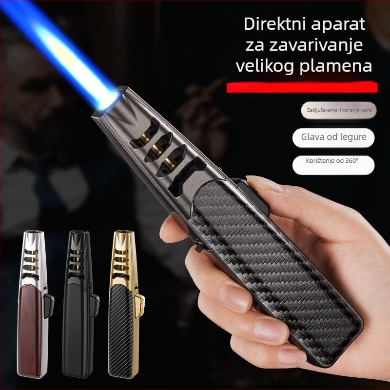 Prijenosna butanska zapaljka za vanjski roštilj, snažan plamen, otporna na vjetar, metalna, izravno paljenje, minimalistički dizajn