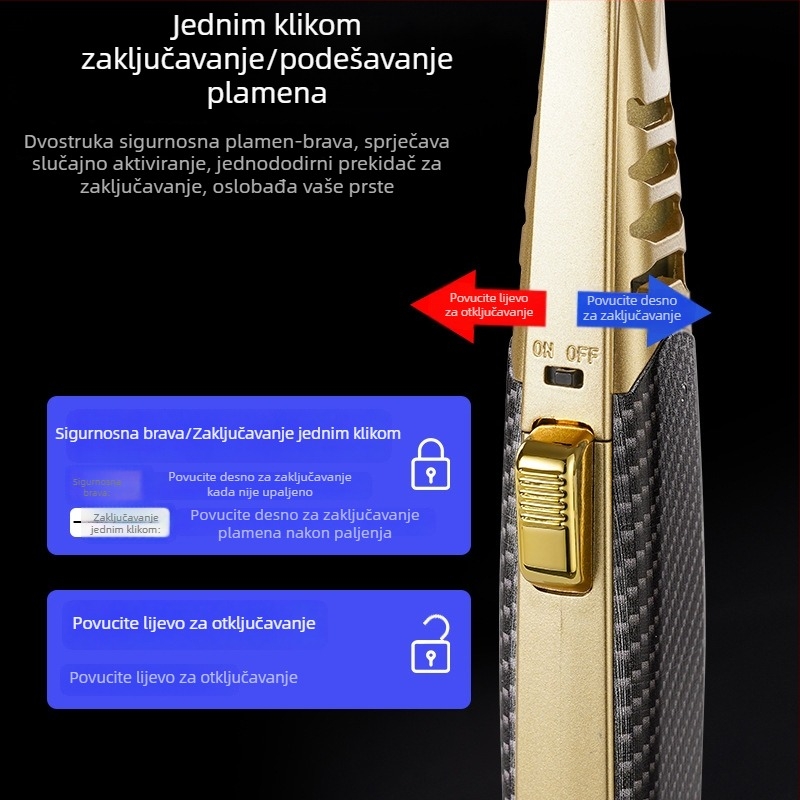 Prijenosna butanska zapaljka za vanjski roštilj, snažan plamen, otporna na vjetar, metalna, izravno paljenje, minimalistički dizajn