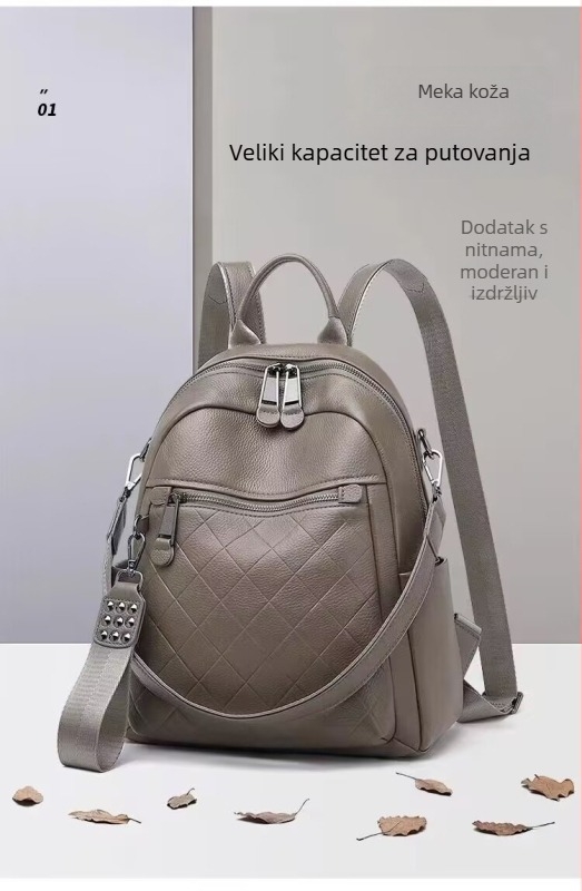 Aidanney Ženski ruksak od prave kože s Lychee uzorkom, prešivani detalji, velika zapremina