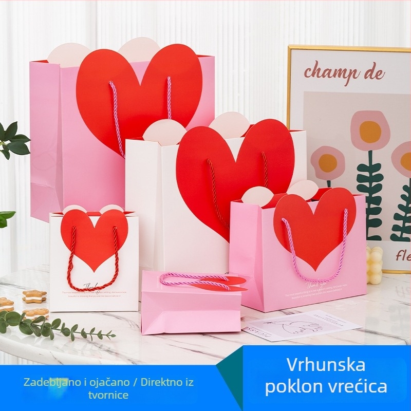 Jednostavna i elegantna laminirana torba za darove u obliku srca