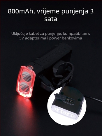 Prednje svjetlo za bicikl za noćnu vožnju, visok izlaz svjetla za MTB i cestovni bicikl, mini USB-C punjiva svjetiljka