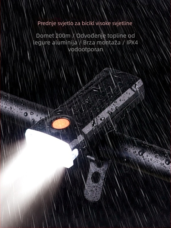 Prednje svjetlo za bicikl za noćnu vožnju, visok izlaz svjetla za MTB i cestovni bicikl, mini USB-C punjiva svjetiljka