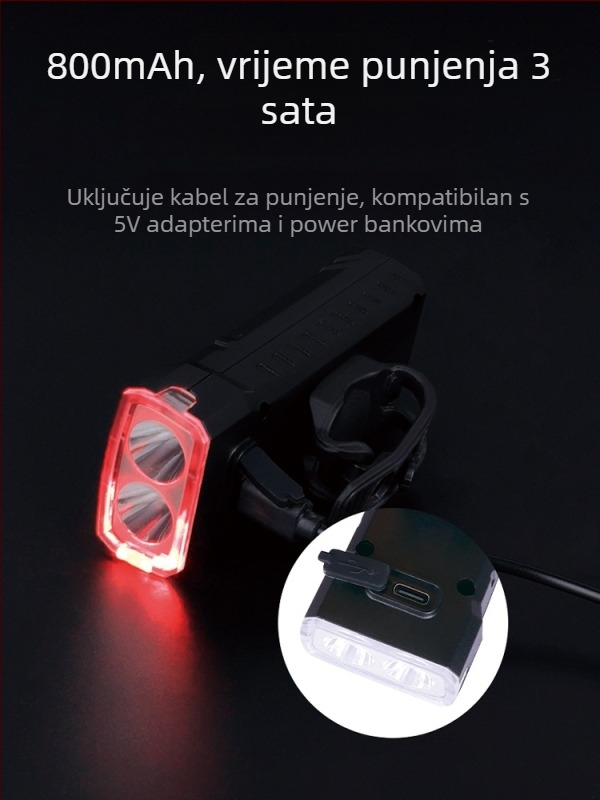 Prednje svjetlo za bicikl za noćnu vožnju, visok izlaz svjetla za MTB i cestovni bicikl, mini USB-C punjiva svjetiljka