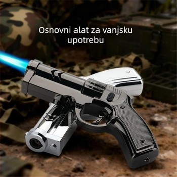 Zapaljivač u obliku pištolje, otporan na vjetar, metalno nafukljivo tijelo, za vanjski roštilj, mehanički modern dizajn, podesiv plamen