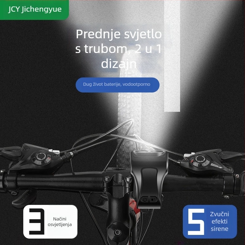 Vodootporno prednje svjetlo za bicikl, 2-u-1 s klaxon signalom, izuzetno svijetlo i glasno zvučno za vožnju na otvorenom